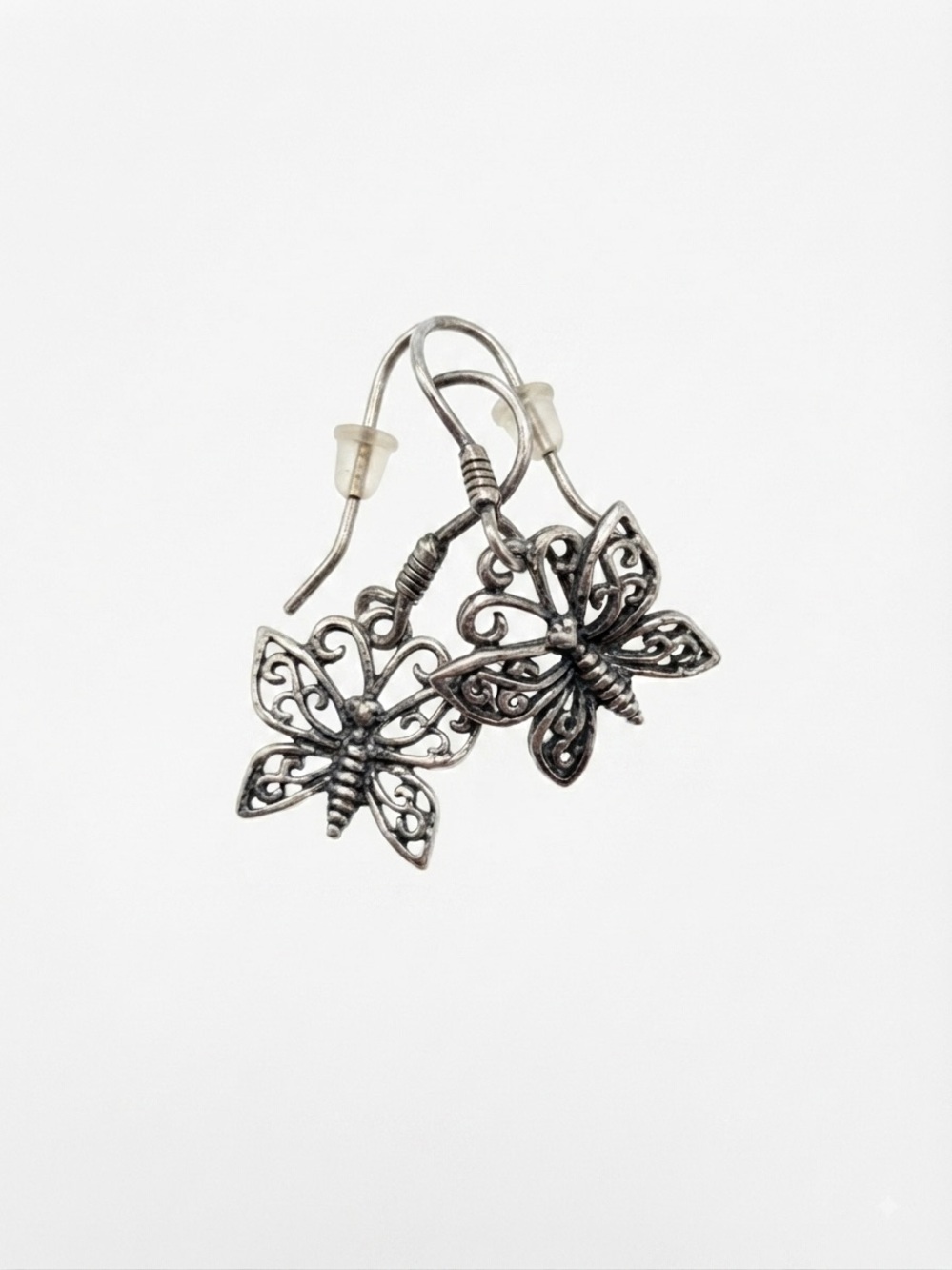 Vintage Sterling-Style Butterfly Dangle Earrings - 925 Stamped